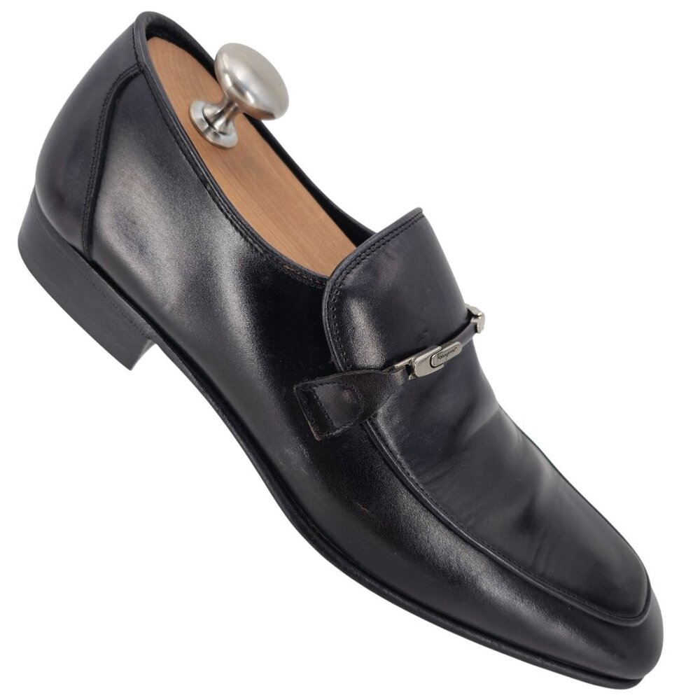 Salvatore Ferragamo Italy Men 6 Black Leather Dress Shoes Square-toe Bit Loafers